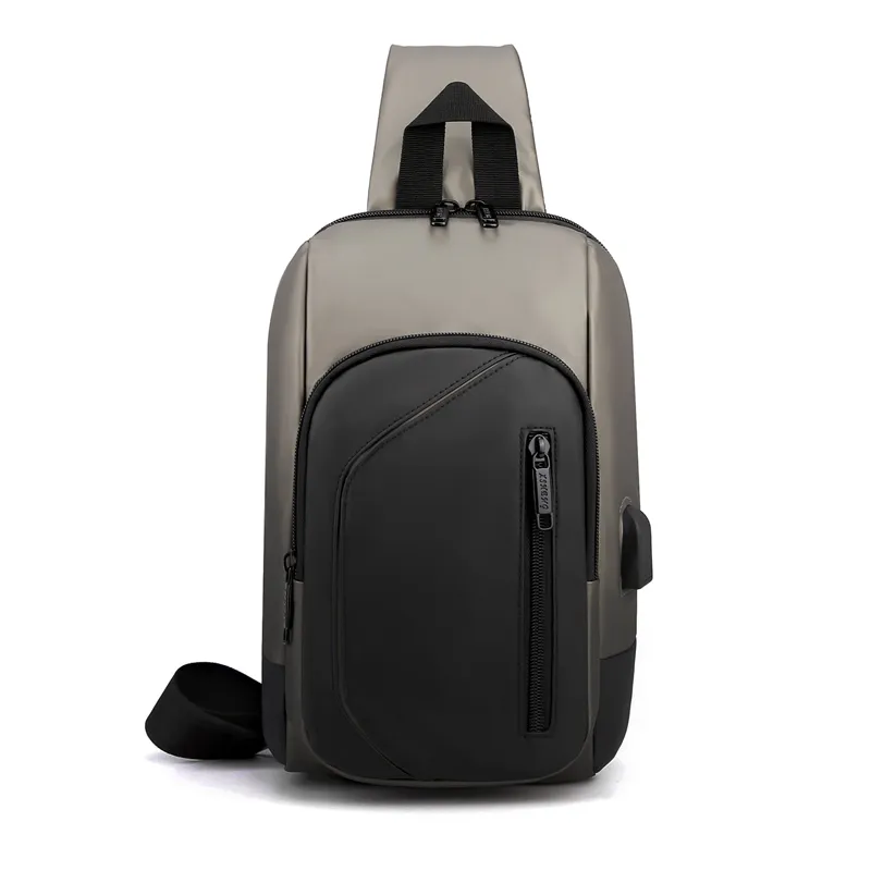 Men's bag Single shoulder crossbody bag Multi-functional sports slant chest backpack USB charging port anti-theft chest bag