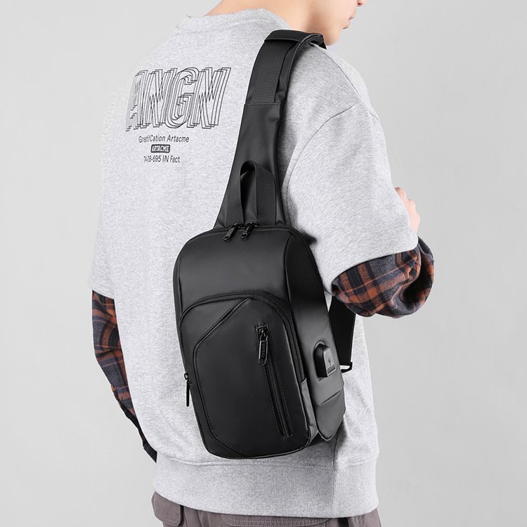 Men's bag Single shoulder crossbody bag Multi-functional sports slant chest backpack USB charging port anti-theft chest bag